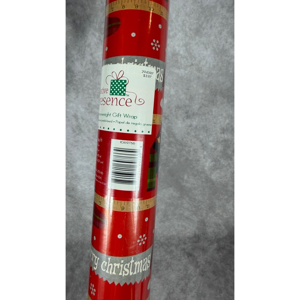 Vtg 90s Bear Christmas Wrapping Paper Roll 60 Sq Ft Heavyweight w Tools NOS NEW - Picture 3 of 7